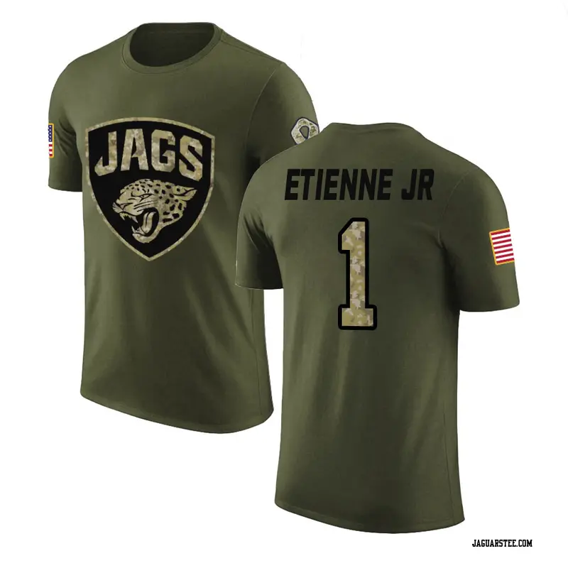 Men's Jacksonville Jaguars ＃1 Travis Etienne Jr. Olive Salute to Service T-Shirt