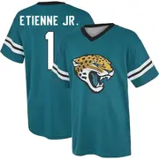 Men's Jacksonville Jaguars ＃1 Travis Etienne Jr. Teal Name & Number Game Day V-Neck T-Shirt