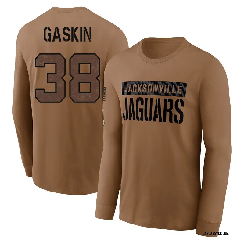 Men's Jacksonville Jaguars ＃38 Myles Gaskin Brown 2023 Salute To Service Long Sleeve T-Shirt