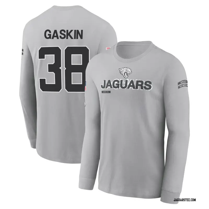 Men's Jacksonville Jaguars ＃38 Myles Gaskin Gray 2024 Salute to Service Long Sleeve T-Shirt