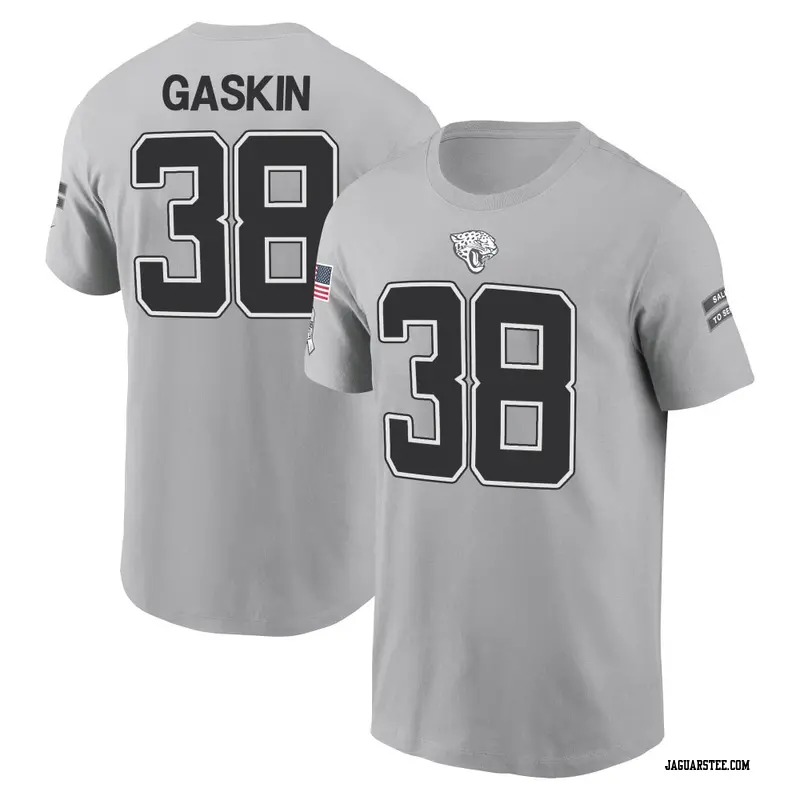 Men's Jacksonville Jaguars ＃38 Myles Gaskin Gray 2024 Salute to Service Name & Number T-Shirt