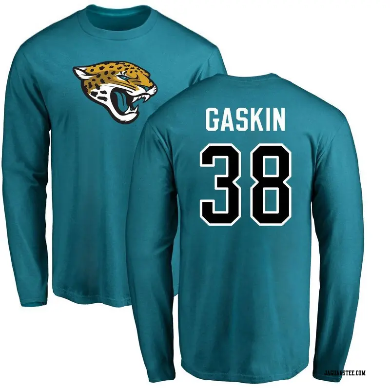 Men's Jacksonville Jaguars ＃38 Myles Gaskin Teal Name & Number Logo Long Sleeve T-Shirt