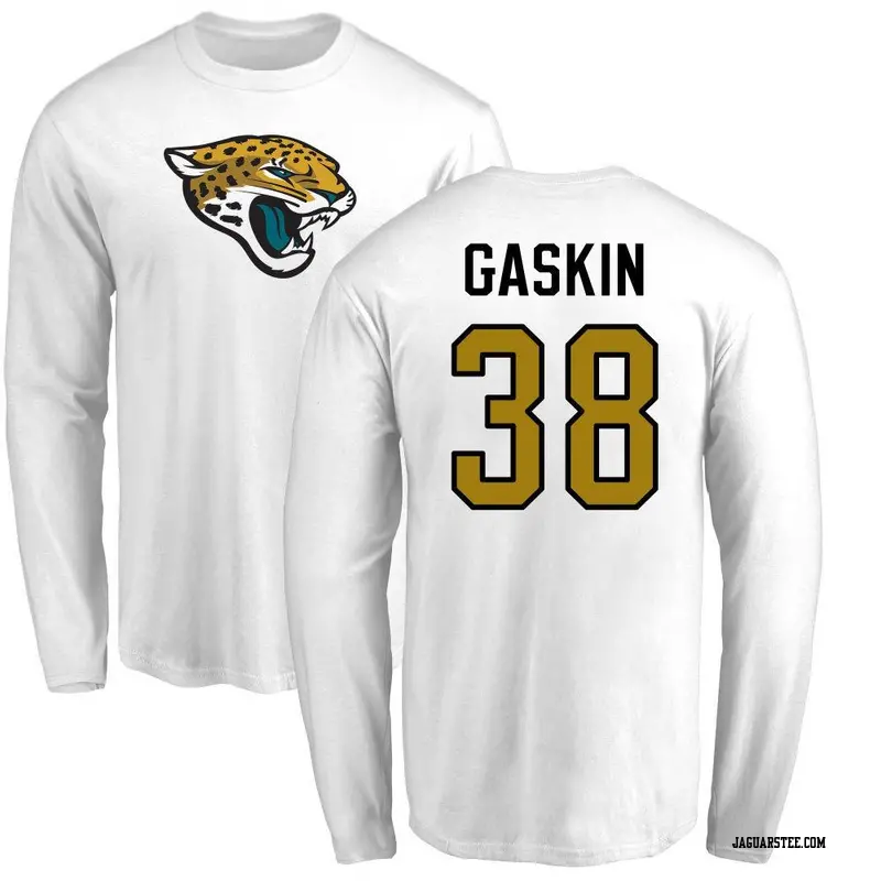 Men's Jacksonville Jaguars ＃38 Myles Gaskin White Name & Number Logo Long Sleeve T-Shirt