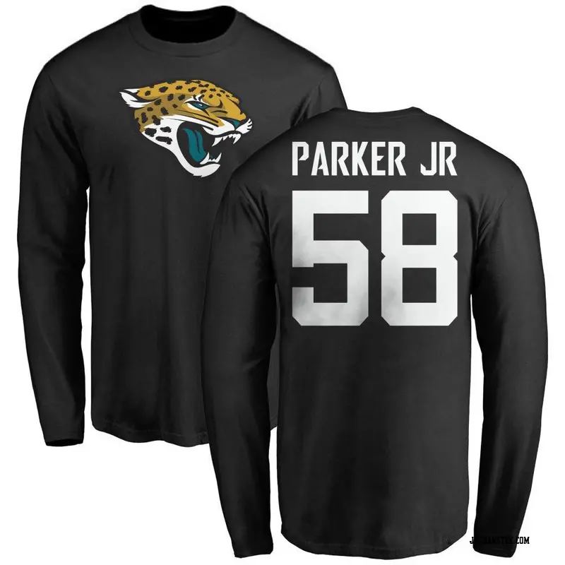 Men's Jacksonville Jaguars ＃58 Andrew Parker Jr. Black Name & Number Logo Long Sleeve T-Shirt