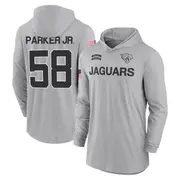 Men's Jacksonville Jaguars ＃58 Andrew Parker Jr. Gray 2024 Salute to Service Lightweight Performance Long Sleeve Hooded T-Shirt