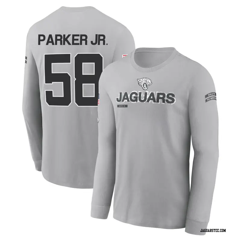 Men's Jacksonville Jaguars ＃58 Andrew Parker Jr. Gray 2024 Salute to Service Long Sleeve T-Shirt