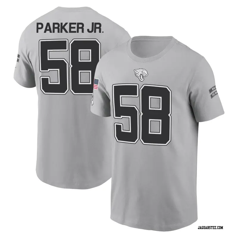 Men's Jacksonville Jaguars ＃58 Andrew Parker Jr. Gray 2024 Salute to Service Name & Number T-Shirt