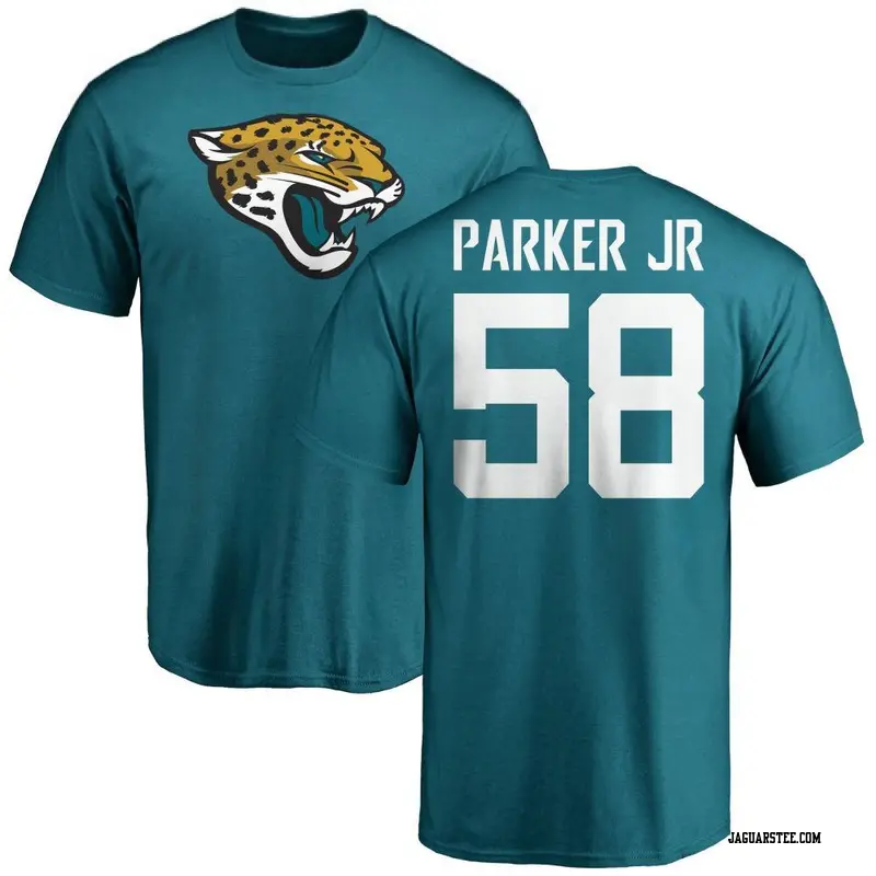 Men's Jacksonville Jaguars ＃58 Andrew Parker Jr. Teal Name & Number Logo T-Shirt