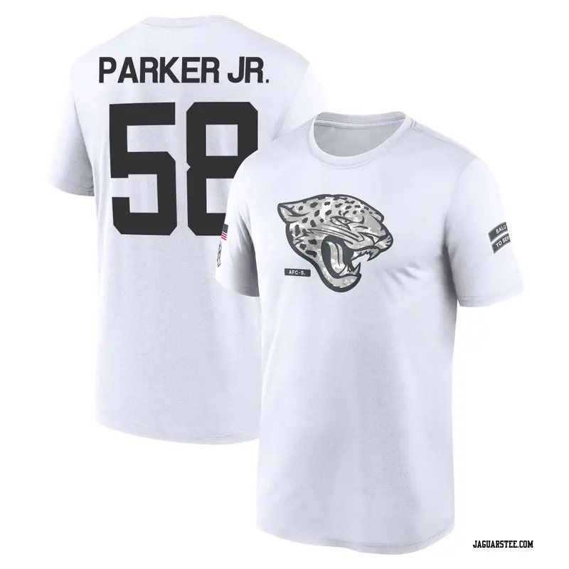 Men's Jacksonville Jaguars ＃58 Andrew Parker Jr. White 2024 Salute to Service Performance T-Shirt