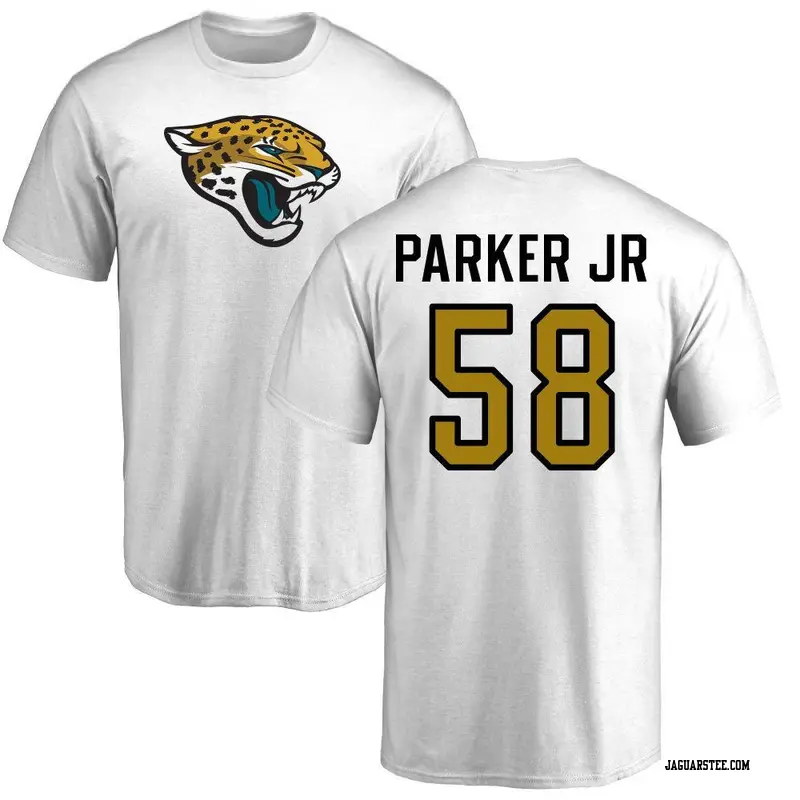 Men's Jacksonville Jaguars ＃58 Andrew Parker Jr. White Name & Number Logo T-Shirt