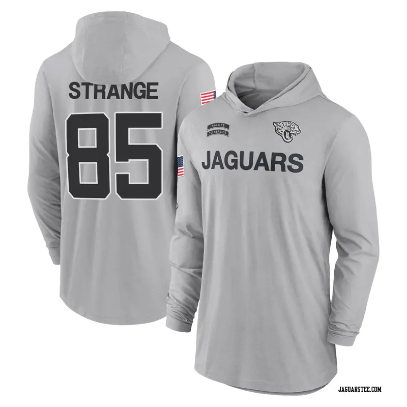 Men's Jacksonville Jaguars ＃85 Brenton Strange Gray 2024 Salute to Service Lightweight Performance Long Sleeve Hooded T-Shirt