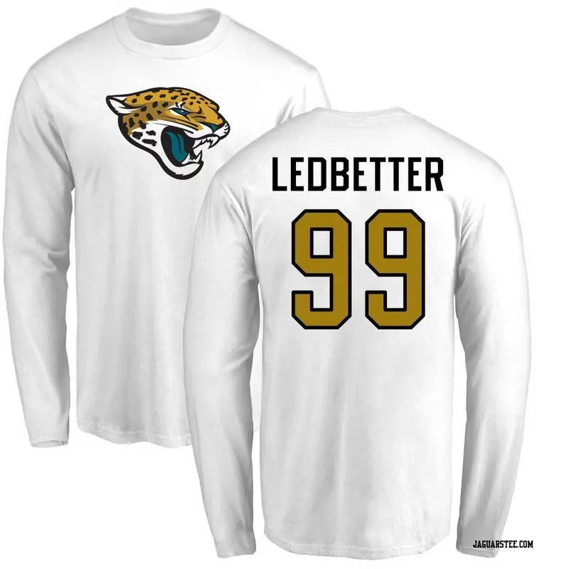 Men's Jacksonville Jaguars ＃99 Jeremiah Ledbetter White Name & Number Logo Long Sleeve T-Shirt