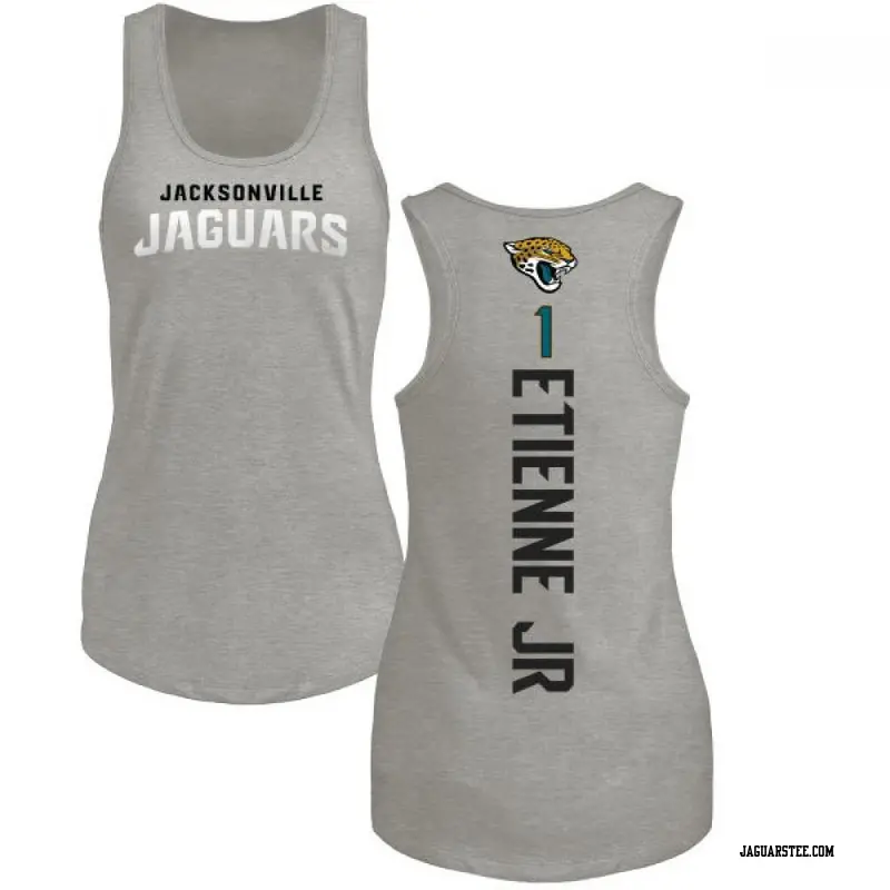 Women's Jacksonville Jaguars ＃1 Travis Etienne Jr. Ash Backer Tank Top