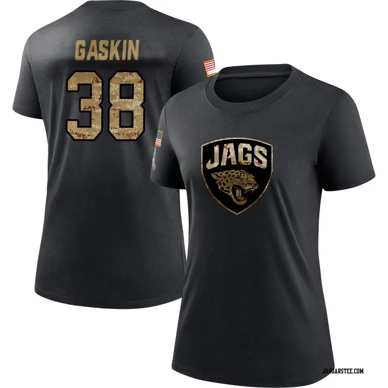 Women's Jacksonville Jaguars ＃38 Myles Gaskin Black 2020 Salute To Service Performance T-Shirt