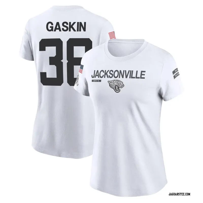 Women's Jacksonville Jaguars ＃38 Myles Gaskin White 2024 Salute to Service Performance T-Shirt