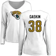 Women's Jacksonville Jaguars ＃38 Myles Gaskin White Name & Number Logo Slim Fit Long Sleeve T-Shirt