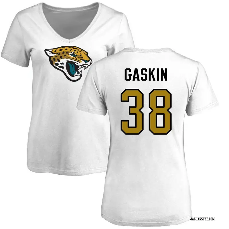 Women's Jacksonville Jaguars ＃38 Myles Gaskin White Name & Number Logo Slim Fit T-Shirt