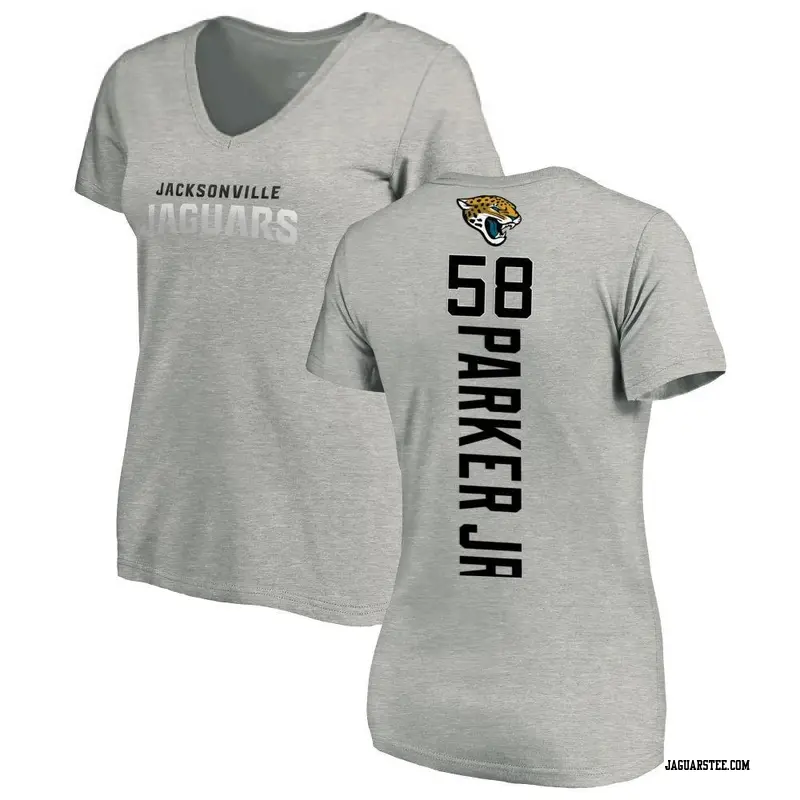 Women's Jacksonville Jaguars ＃58 Andrew Parker Jr. Ash Backer V-Neck T-Shirt