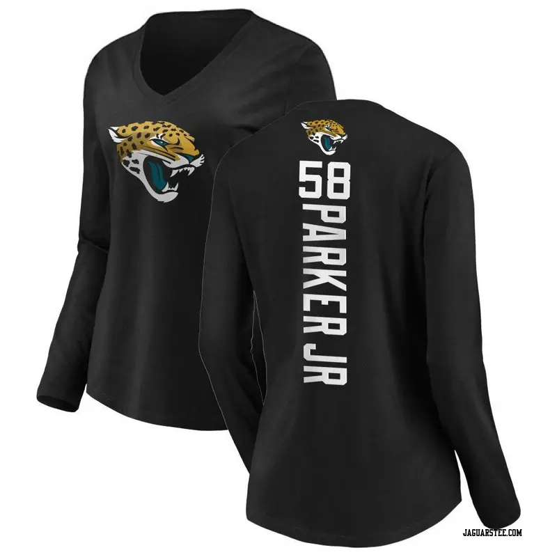 Women's Jacksonville Jaguars ＃58 Andrew Parker Jr. Black Backer Slim Fit Long Sleeve T-Shirt