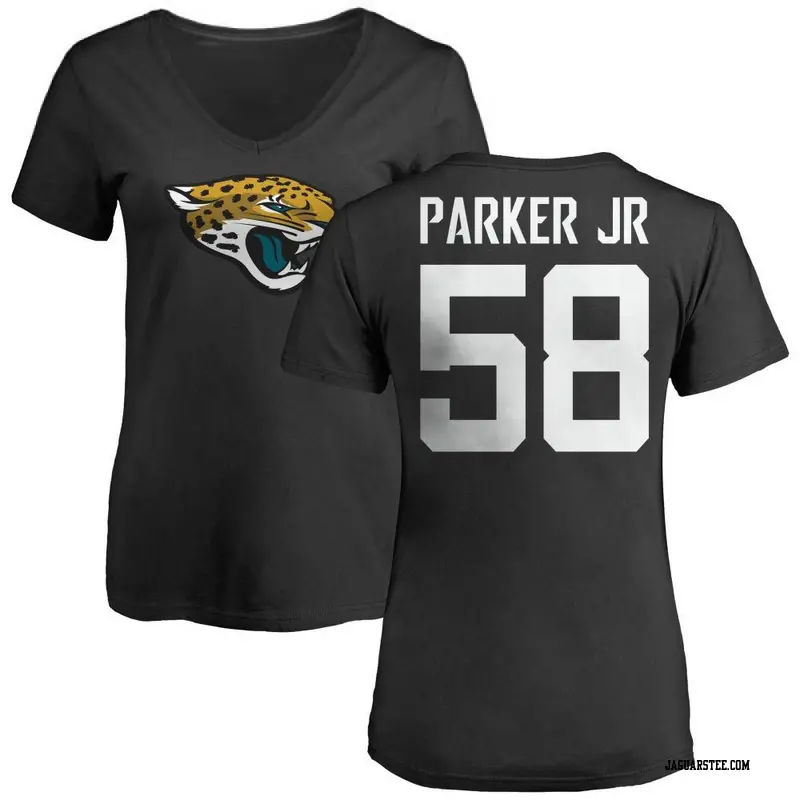 Women's Jacksonville Jaguars ＃58 Andrew Parker Jr. Black Name & Number Logo Slim Fit T-Shirt