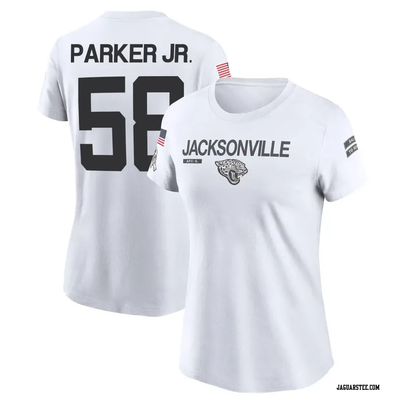 Women's Jacksonville Jaguars ＃58 Andrew Parker Jr. White 2024 Salute to Service Performance T-Shirt