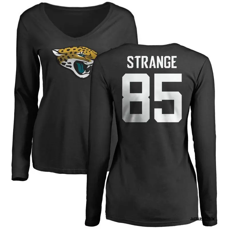 Women's Jacksonville Jaguars ＃85 Brenton Strange Black Name & Number Logo Slim Fit Long Sleeve T-Shirt