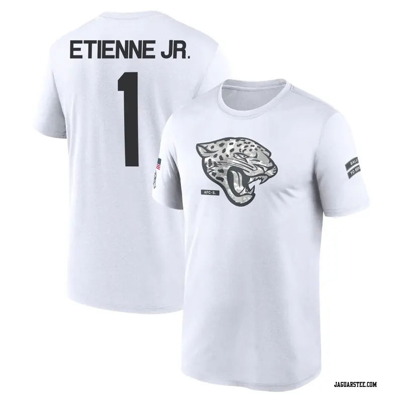 Youth Jacksonville Jaguars ＃1 Travis Etienne Jr. White 2024 Salute to Service Performance T-Shirt